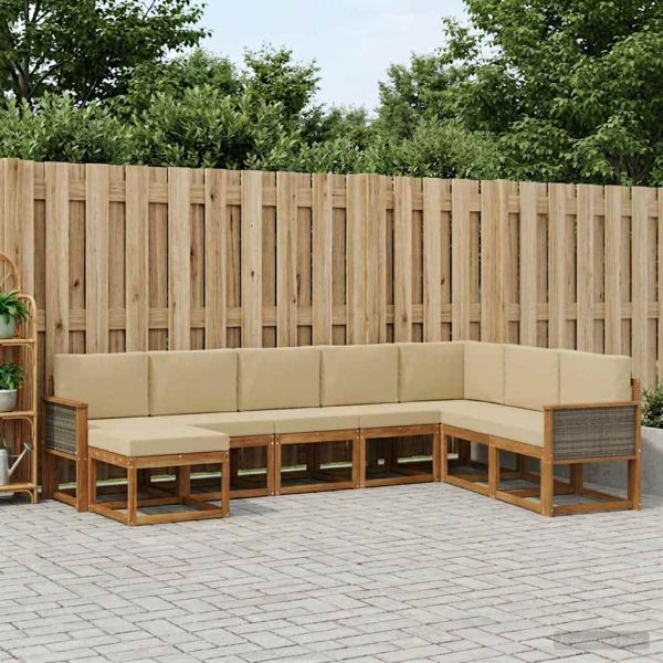Комплект дивани за открито 8 pcs Натурален и Бежов