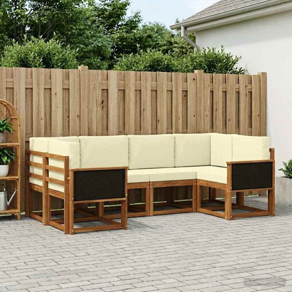 Комплект дивани за открито 6 pcs Натурален и Крема