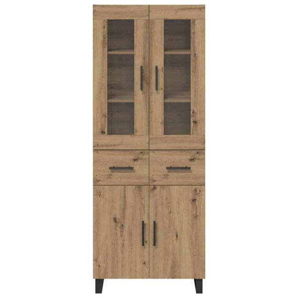 Висок шкаф с чекмедже 2 pcs Дъб Инженерна дървесина и стъкло