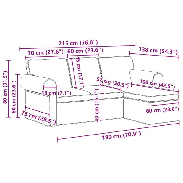 Диван Тъмен сив 215 x 138 x 80 см текстил