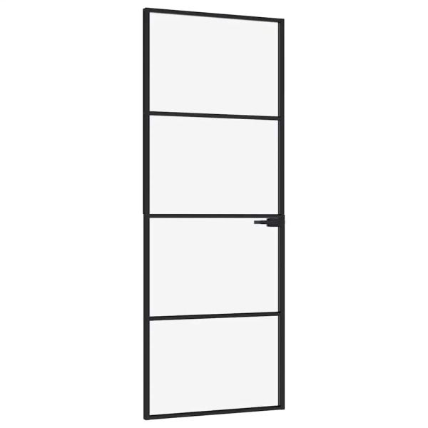 Интериорна врата черна 76x201,5 см закалено стъкло и алуминий