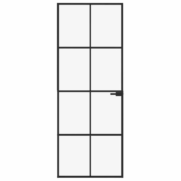 Интериорна врата черна 76x201,5 см закалено стъкло и алуминий