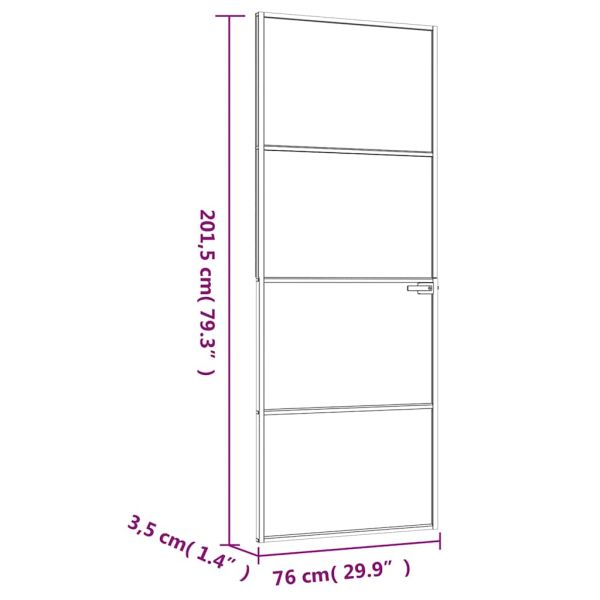 Интериорна врата бяла 76x201,5 см закалено стъкло и алуминий