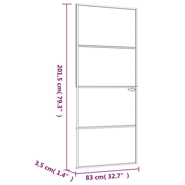 Интериорна врата бяла 83x201,5 см закалено стъкло и алуминий