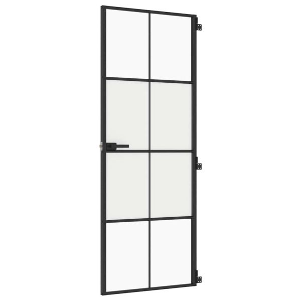 Интериорна врата черна 76x201,5 см закалено стъкло и алуминий
