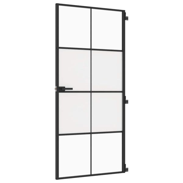 Интериорна врата черна 93x201,5 см закалено стъкло и алуминий