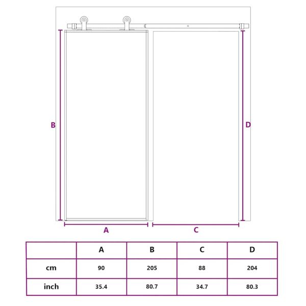 Плъзгаща се врата 90x205 см матирано ESG стъкло и алуминий