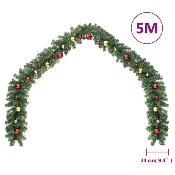 Коледен гирлянд, декориран с топки и LED лампички, 5 м