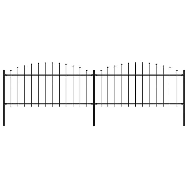 Градинска ограда с пики, стомана, (0,5-0,75)x3,4 м, черна