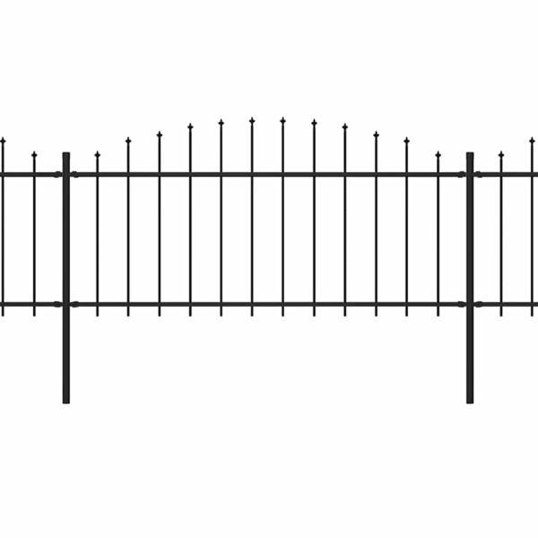 Градинска ограда с пики, стомана, (0,5-0,75)x11,9 м, черна