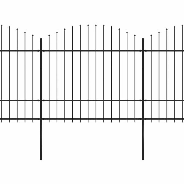 Градинска ограда с пики, стомана, (1,5-1,75)x15,3 м, черна