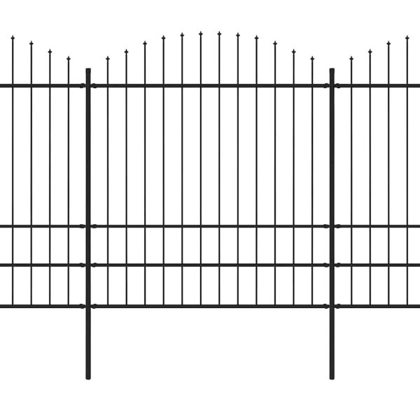 Градинска ограда с връх тип копие, стомана, 892,5x200 см, черна