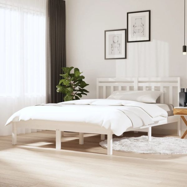 рамка за легло бяло 150x200 см King Size масивно дърво