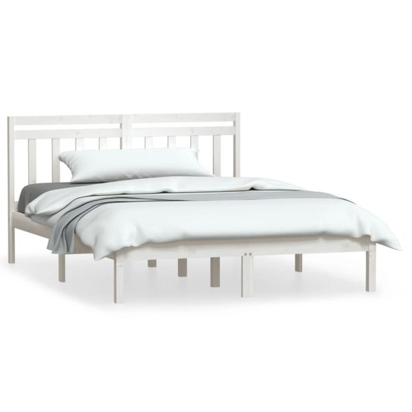 рамка за легло бяло 150x200 см King Size масивно дърво