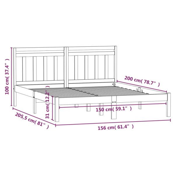 рамка за легло бяло 150x200 см King Size масивно дърво