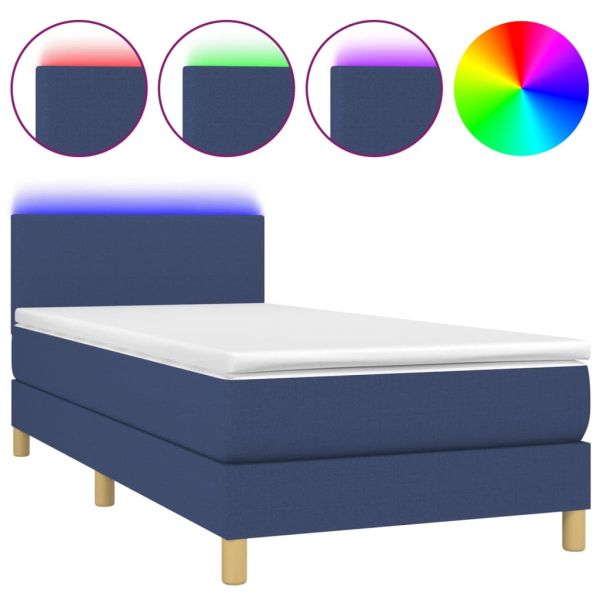 Боксспринг легло с матрак и LED, синя, 90x200 см, плат