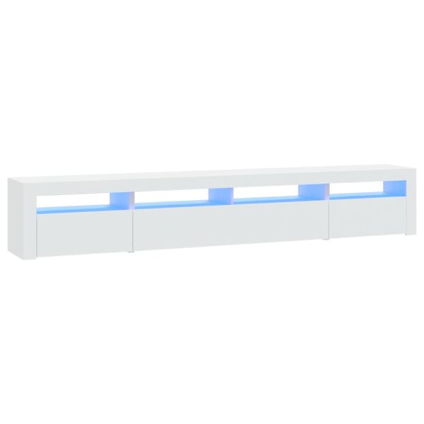 ТВ шкаф с LED осветление, бял, 240x35x40 см