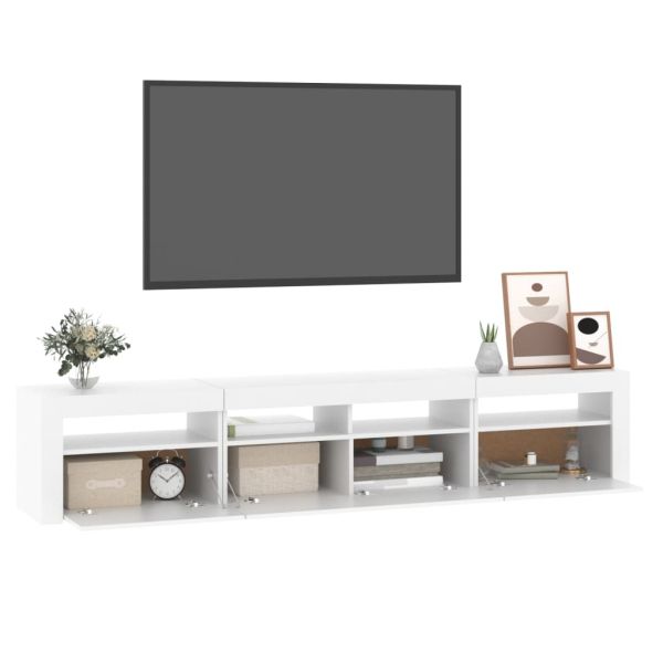 ТВ шкаф с LED осветление, бял, 210x35x40 см
