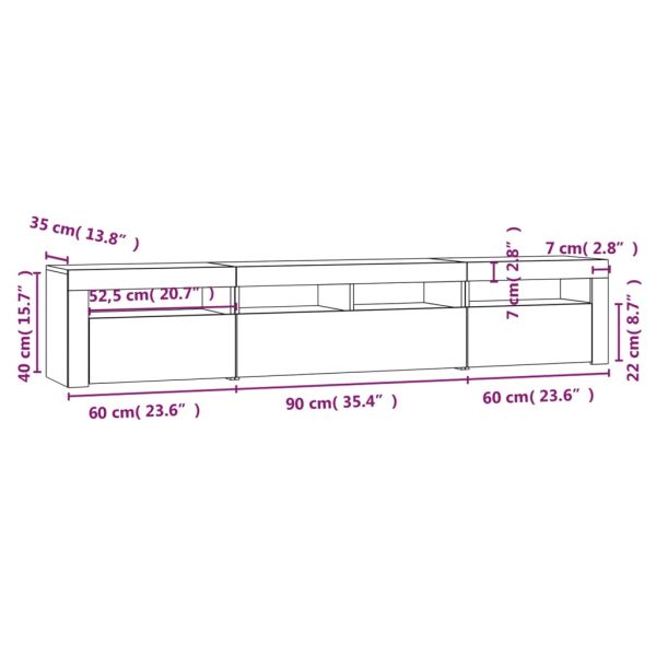 ТВ шкаф с LED осветление, бял, 210x35x40 см