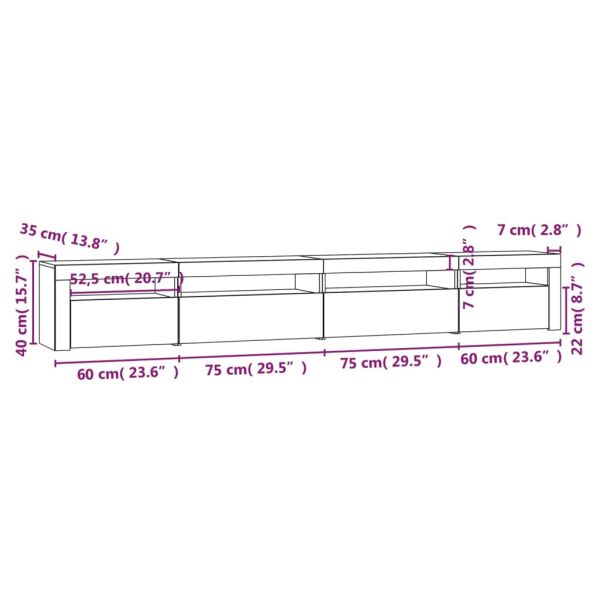 ТВ шкаф с LED осветление, бял, 270x35x40 см