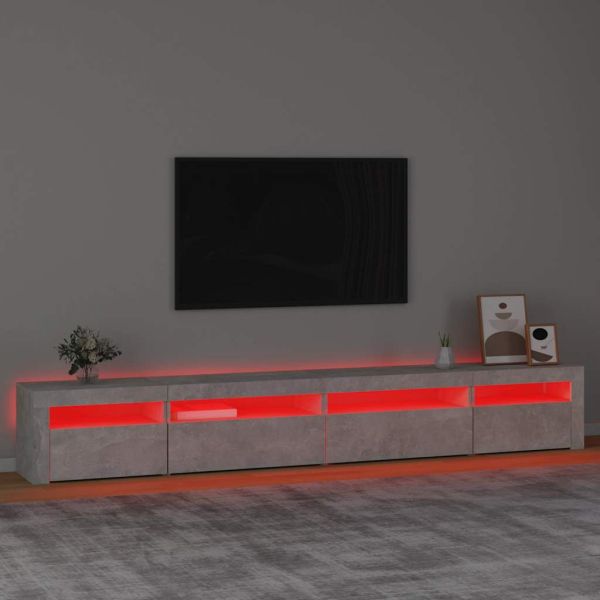ТВ шкаф с LED осветление, бетонно сив, 270x35x40 см