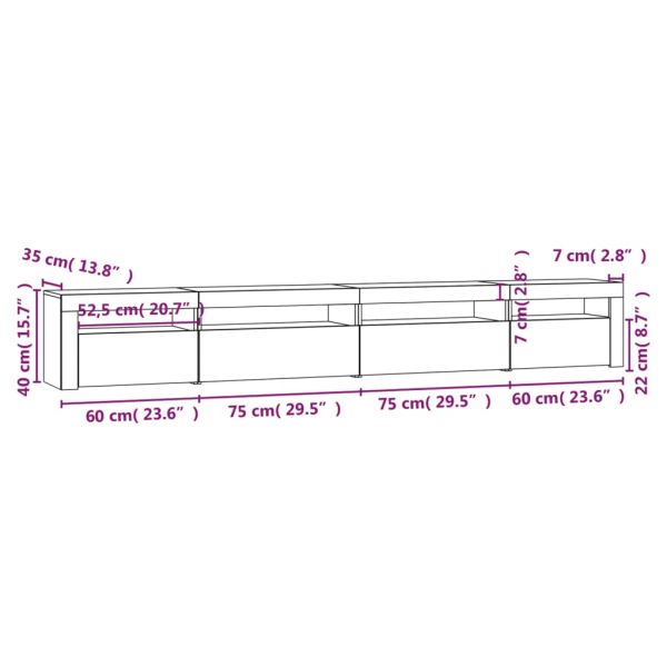 ТВ шкаф с LED осветление, сив сонома, 270x35x40 см