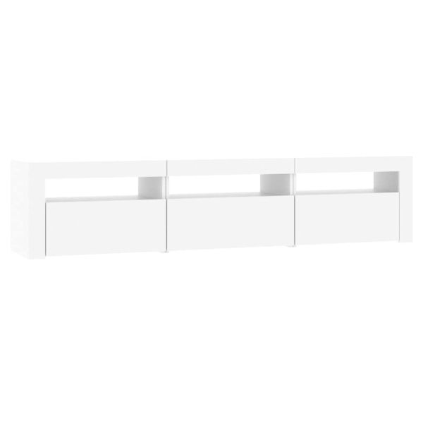 ТВ шкаф с LED осветление, бял, 180x35x40 см