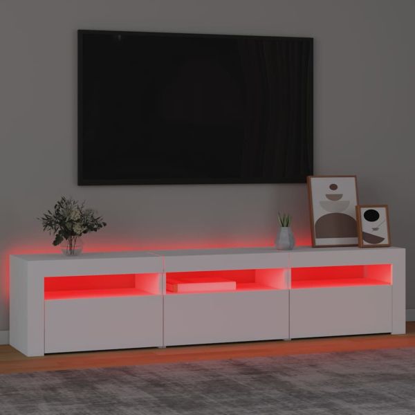 ТВ шкаф с LED осветление, бял, 180x35x40 см