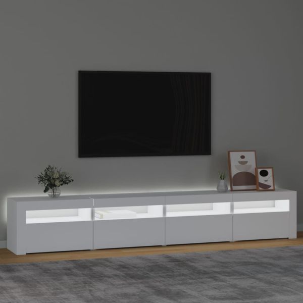 ТВ шкаф с LED осветление, бял, 240x35x40 см
