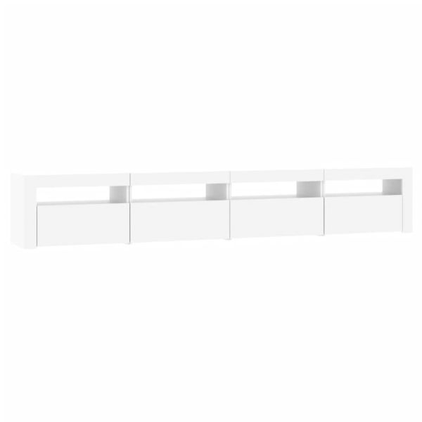 ТВ шкаф с LED осветление, бял, 240x35x40 см