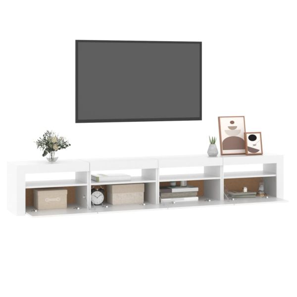 ТВ шкаф с LED осветление, бял, 240x35x40 см