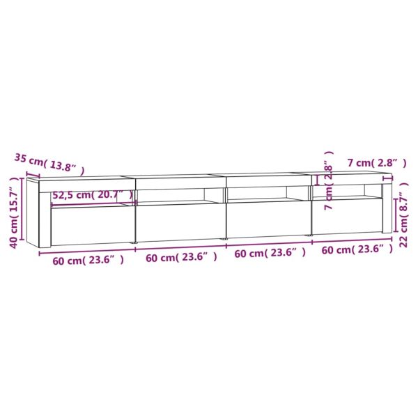 ТВ шкаф с LED осветление, бял, 240x35x40 см