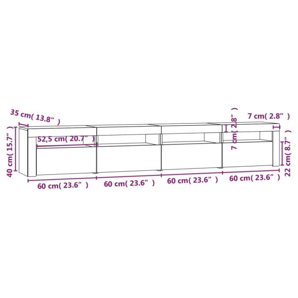 ТВ шкаф с LED осветление, бетонно сив, 240x35x40 см