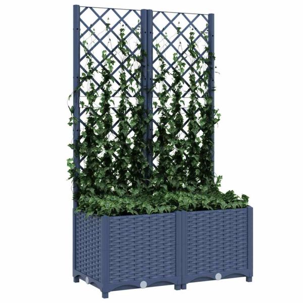 Градинска саксия с решетка, синьо-сива, 80x40x136 см, полипропилен