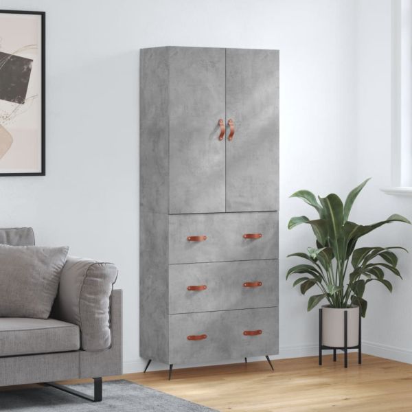 Висок шкаф, бетонно сив, 69,5x34x180 см, инженерно дърво