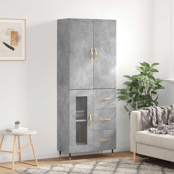 Висок шкаф, бетонно сив, 69,5x34x180 см, инженерно дърво