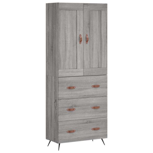 Висок шкаф, сив сонома, 69,5x34x180 см, инженерно дърво