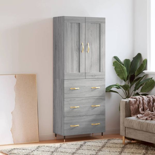 Висок шкаф, сив сонома, 69,5x34x180 см, инженерно дърво