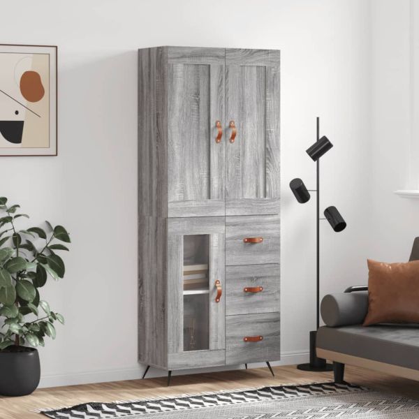 Висок шкаф, сив сонома, 69,5x34x180 см, инженерно дърво