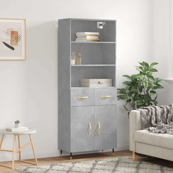 Висок шкаф, бетонно сив, 69,5x34x180 см, инженерно дърво