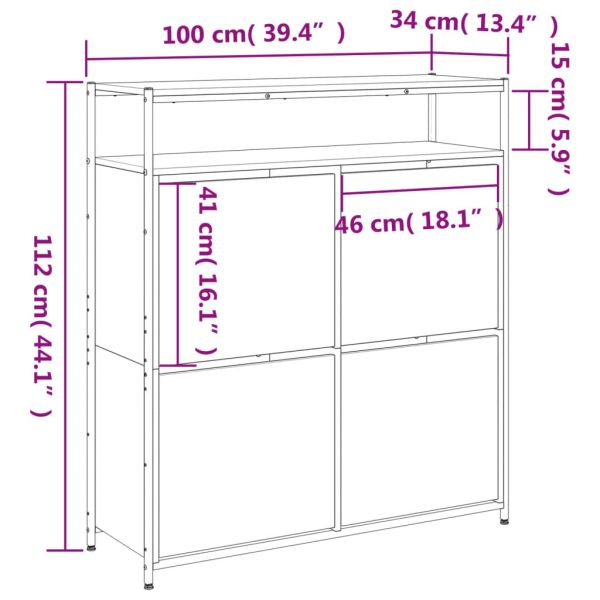 Шкаф за обувки с 4 флип чекмеджета опушен дъб 100x34x112 см