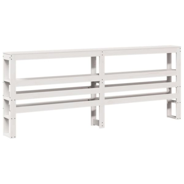 Легло за възрастни с табла, бял, 200x200 см, борово дърво масив