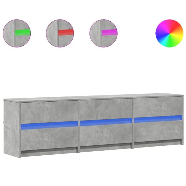 ТВ шкаф с LED, бетонно сив, 180x34x50 см, инженерно дърво