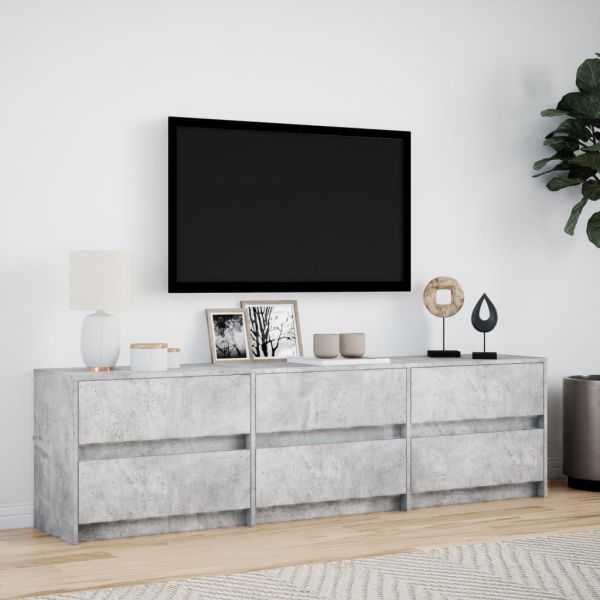 ТВ шкаф с LED, бетонно сив, 180x34x50 см, инженерно дърво