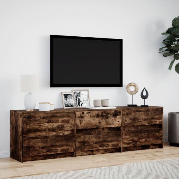 ТВ шкаф с LED, опушен дъб, 180x34x50 см, инженерно дърво