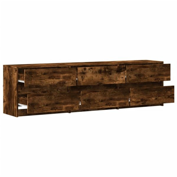 ТВ шкаф с LED, опушен дъб, 180x34x50 см, инженерно дърво