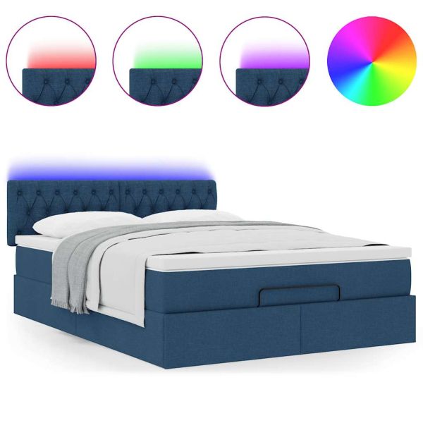 Османска легло с матрак и LED, синьо, 140x190 см, плат