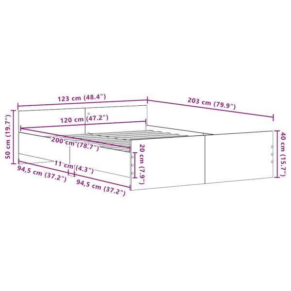 Рамка за легло без матрак Черен дъб 120x200 см инженерно дърво