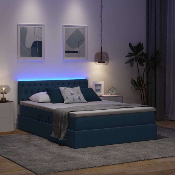 LED легло за съхранение с матрак Синьо 140 x 190 cm Текстил