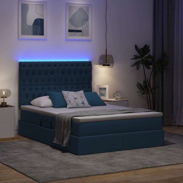 LED легло за съхранение с матрак Синьо 140 x 190 cm Текстил
